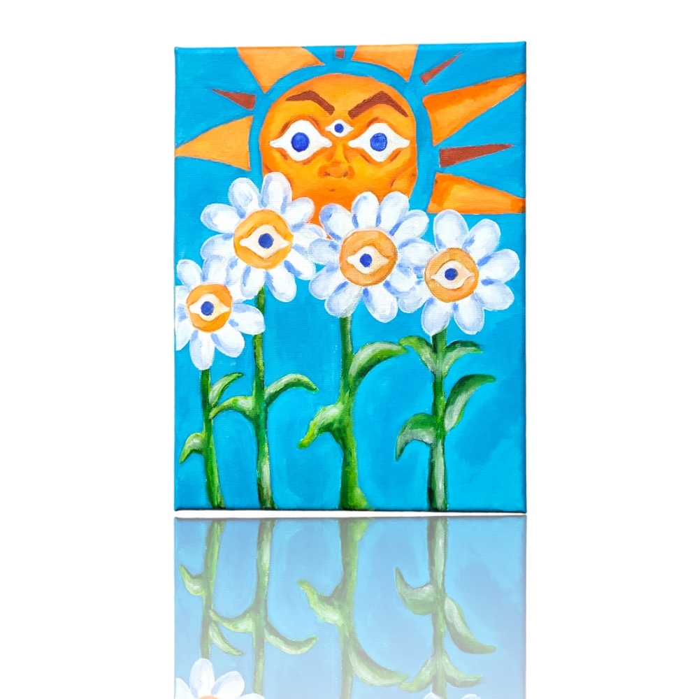 Eyes of the Sun, Original Acrilyc Painting on 9x12 Canvas